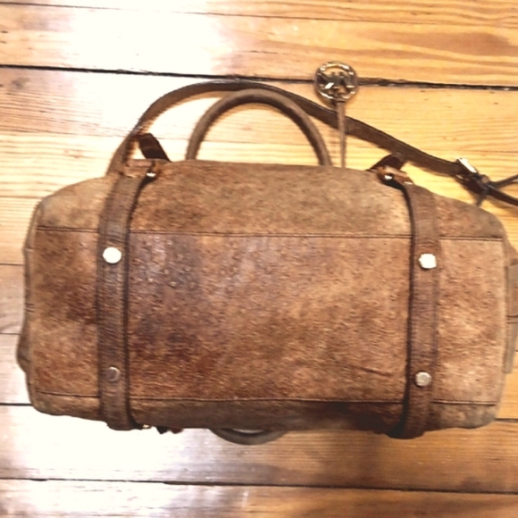 MICHAEL KORS. LARGE BEDFORD SATCHEL DISTRESSED OSTRICH PRINT "RUST". - Picture 3 of 9